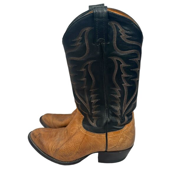 Vintage Tony Lama Cowboy Western Boots Men\'s 8 EE 2E Brown Black Pull On 6173 main image 7